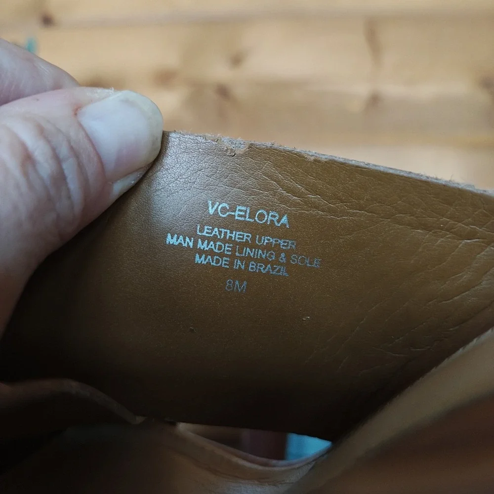 Vince Camuto Elora Studded Brown Leather Wood Platform Cross Strap Sandals Sz 8M - Picture 12 of 12